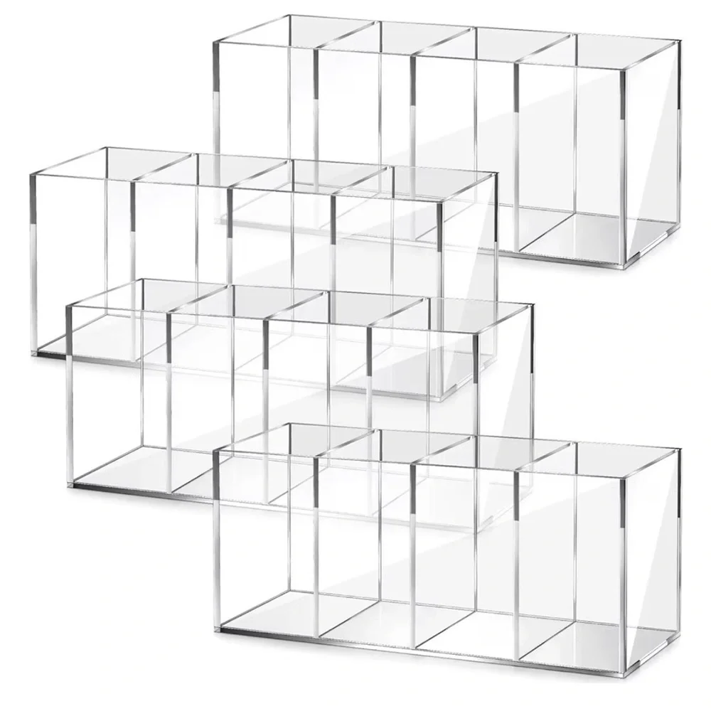 4 compartment clear acrylic pen/brush/makeup storage - set of 4
